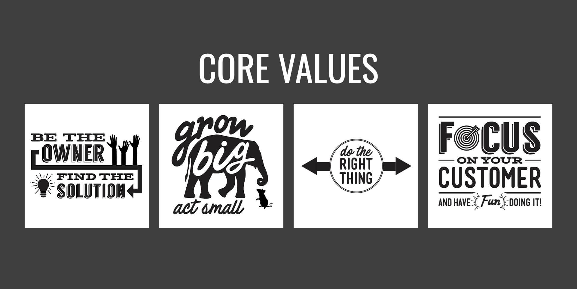Design House Core Values are Be the Owner, Find the Solution, Grow Big, Act Small, Do the Right Thing, and Focus on Your Customer and Have Fun Doing It!