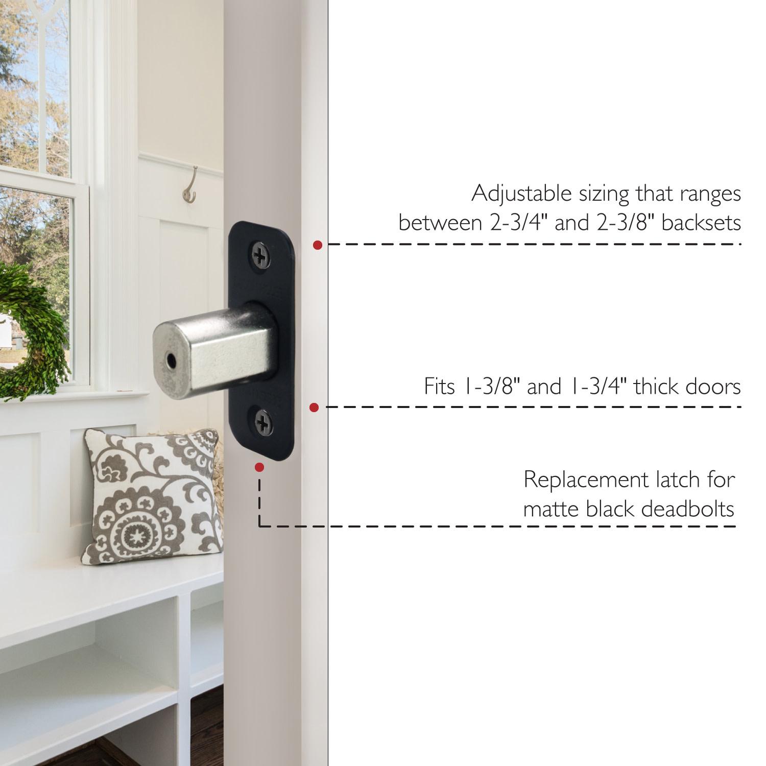 2Way Replacement Adjustable Deadbolt Latch Round Corner Matte Black ǀ