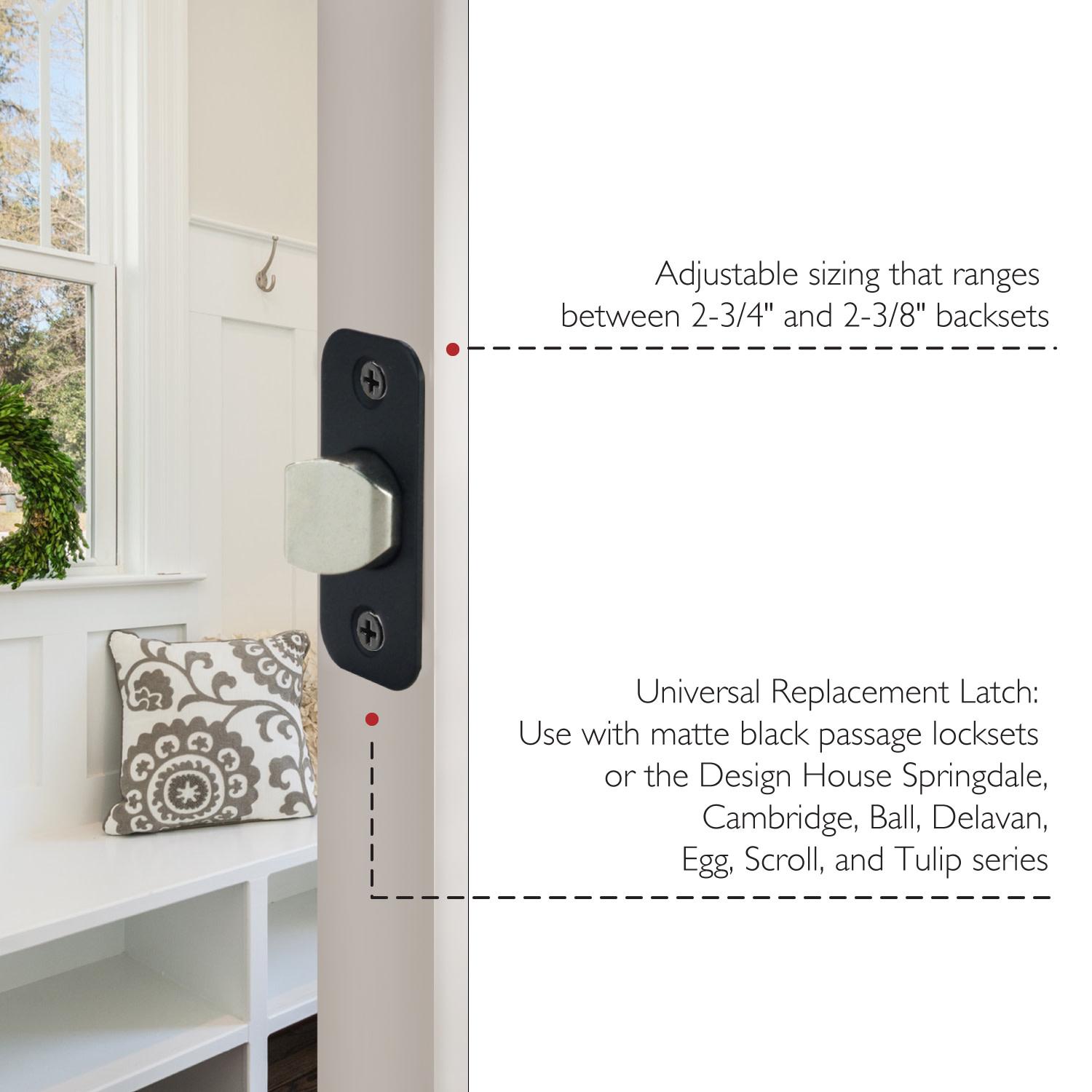 2Way Adjustable Passage Latch Round Corner Matte Black ǀ Hardware