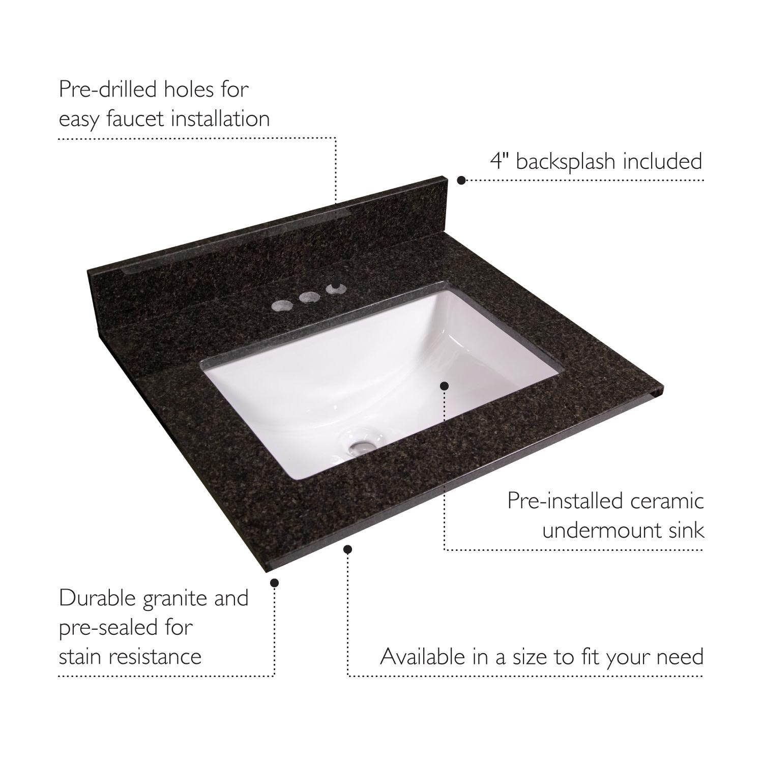 Black Pearl Granite 25 Inch Vanity Top with Faucet ǀ Bath ǀ Today's