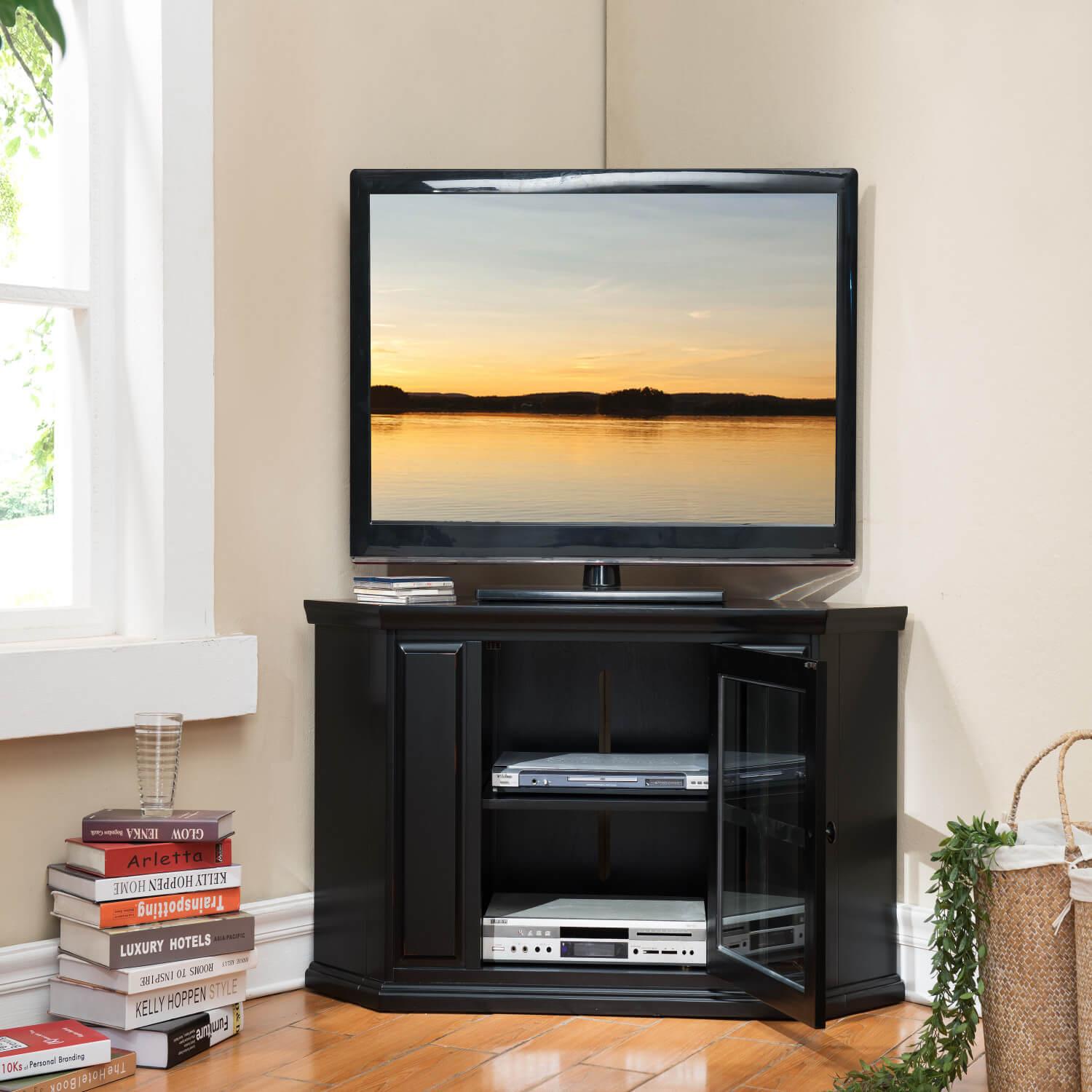 Black corner tv stand for 60 inch tv discount