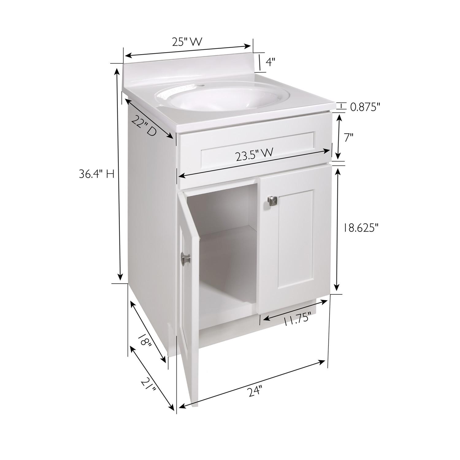 Brookings 25 Inch 2 Door Solid White Single Hole Top Bathroom Vanity ǀ
