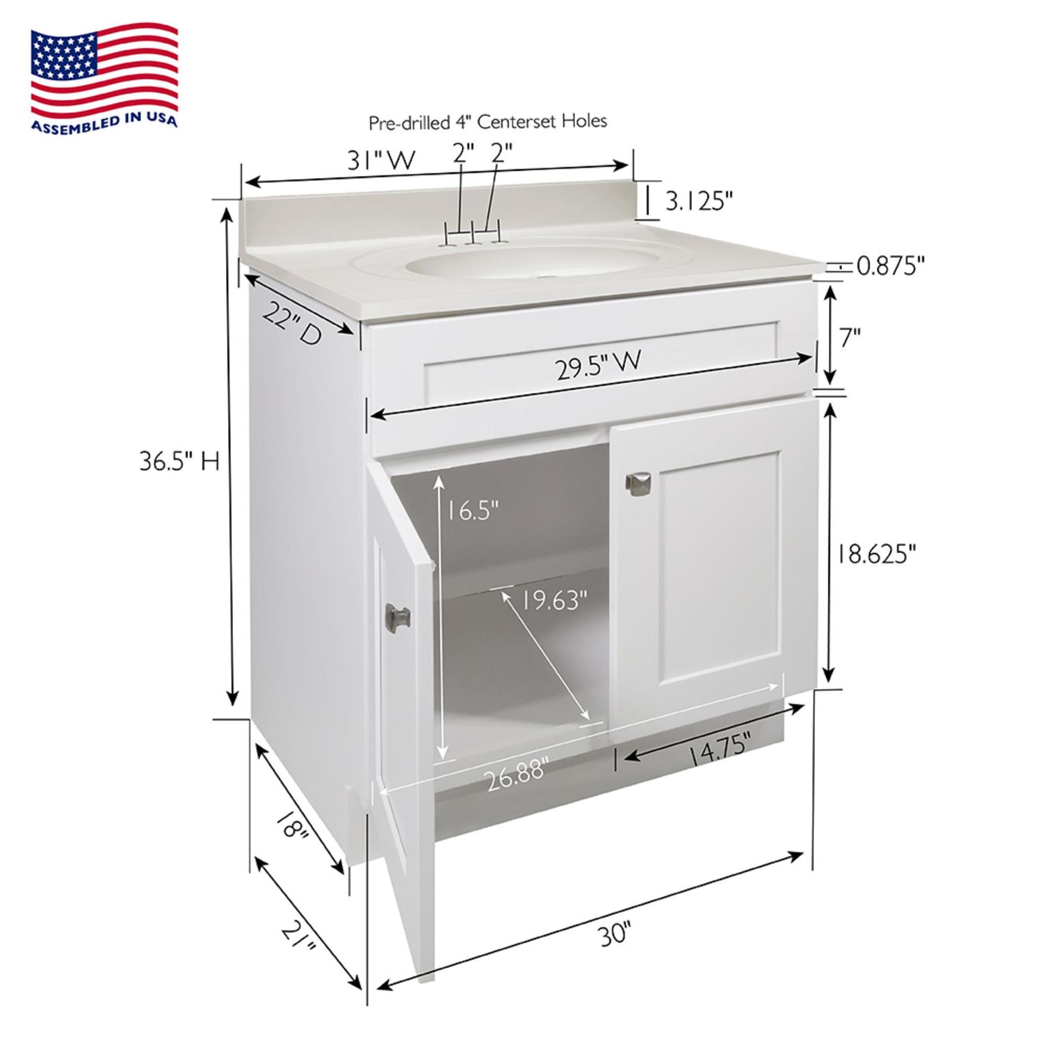 Brookings 31 Inch Marble White Top Vanity Fully Assembled ǀ Bath ǀ ...