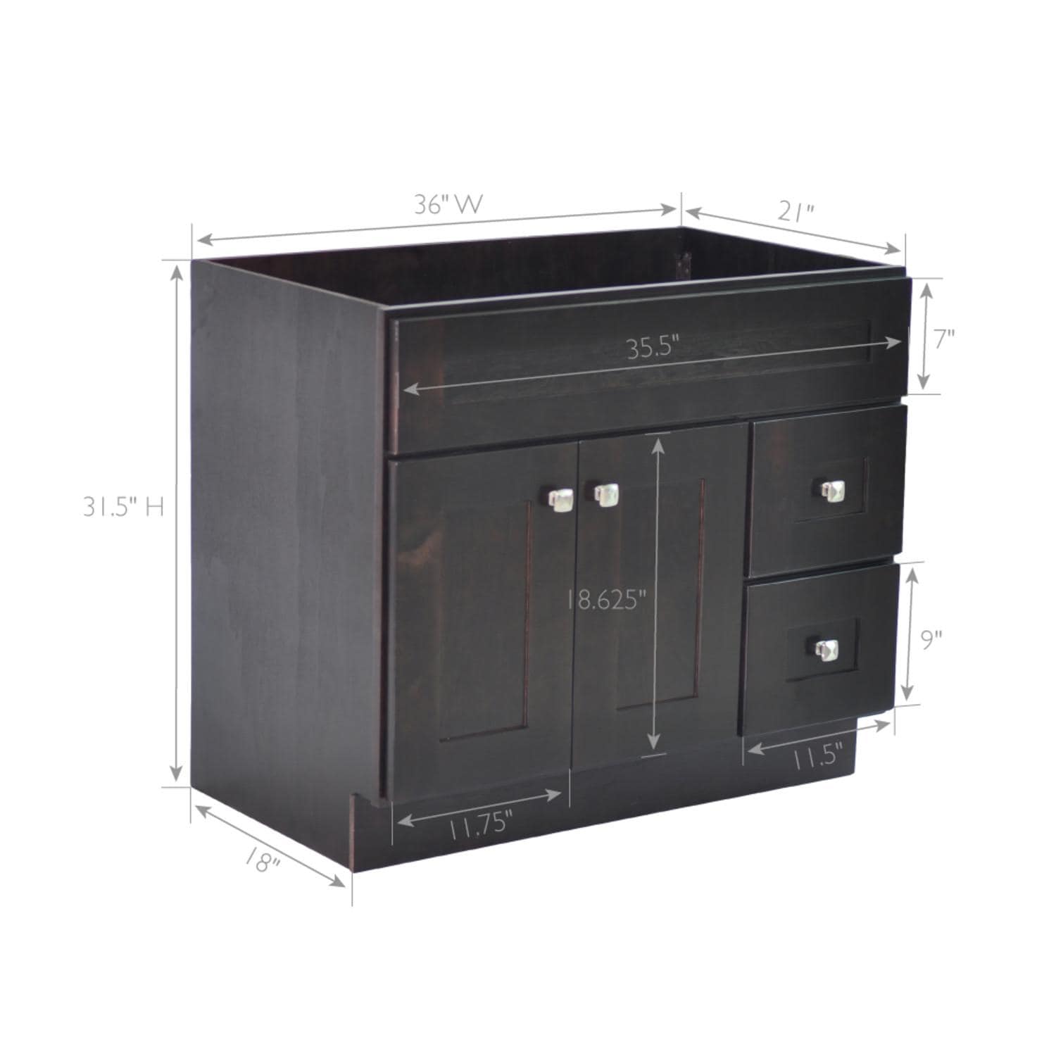 Brookings 36 Inch Espresso Bathroom Vanity Without Top ǀ Bath ǀ Today's