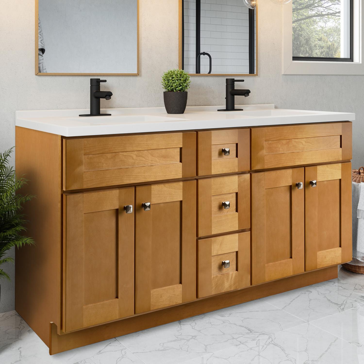 Brookings 61 Inch Marble Top White on White Centerset Vanity in Modern