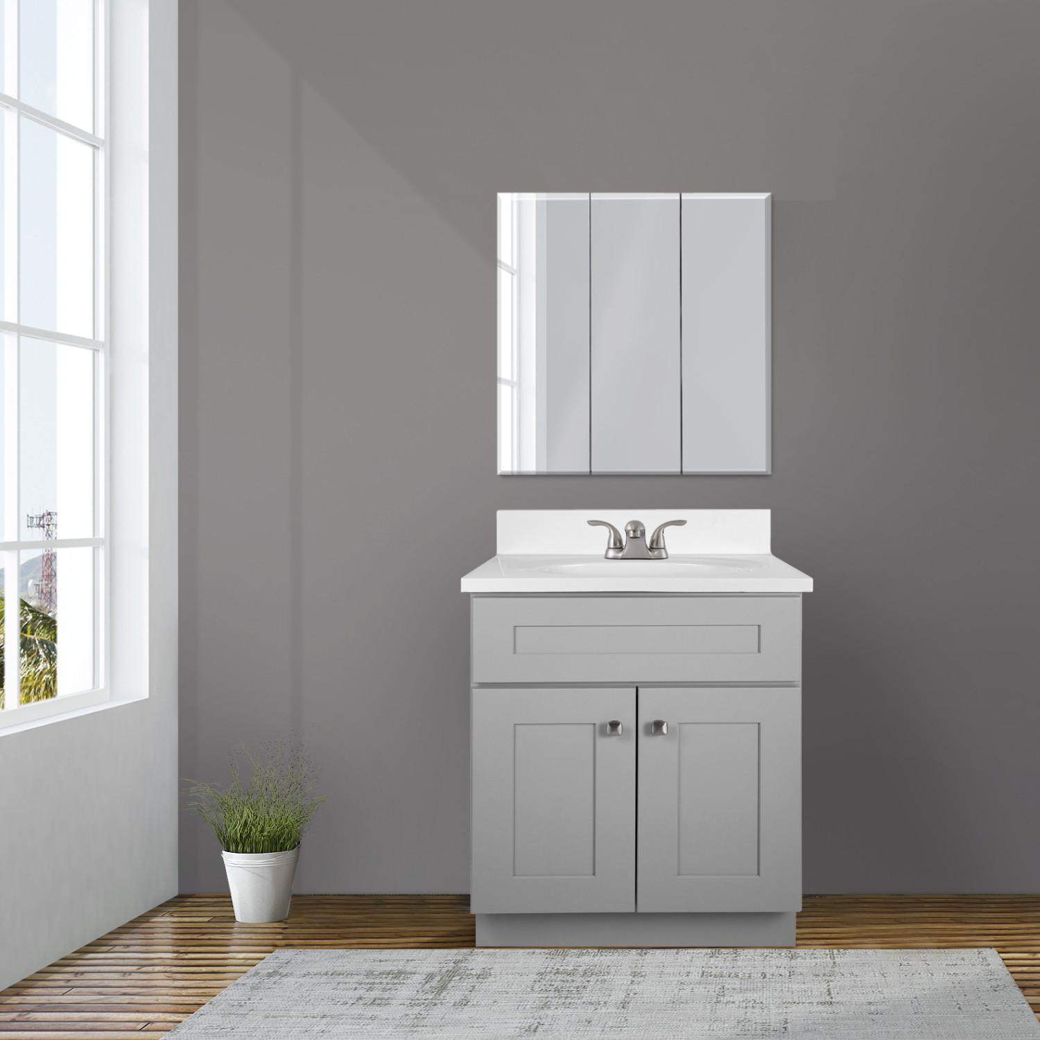 Brookings 25 by 22 Inch Gray Bathroom Vanity with White Cultured Marble
