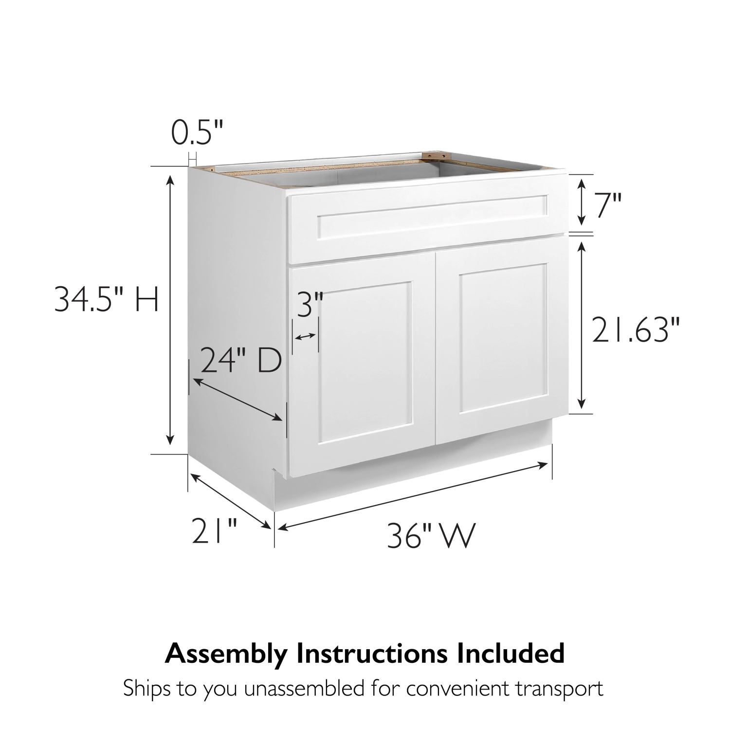 Brookings Sink Base Cabinet White 36