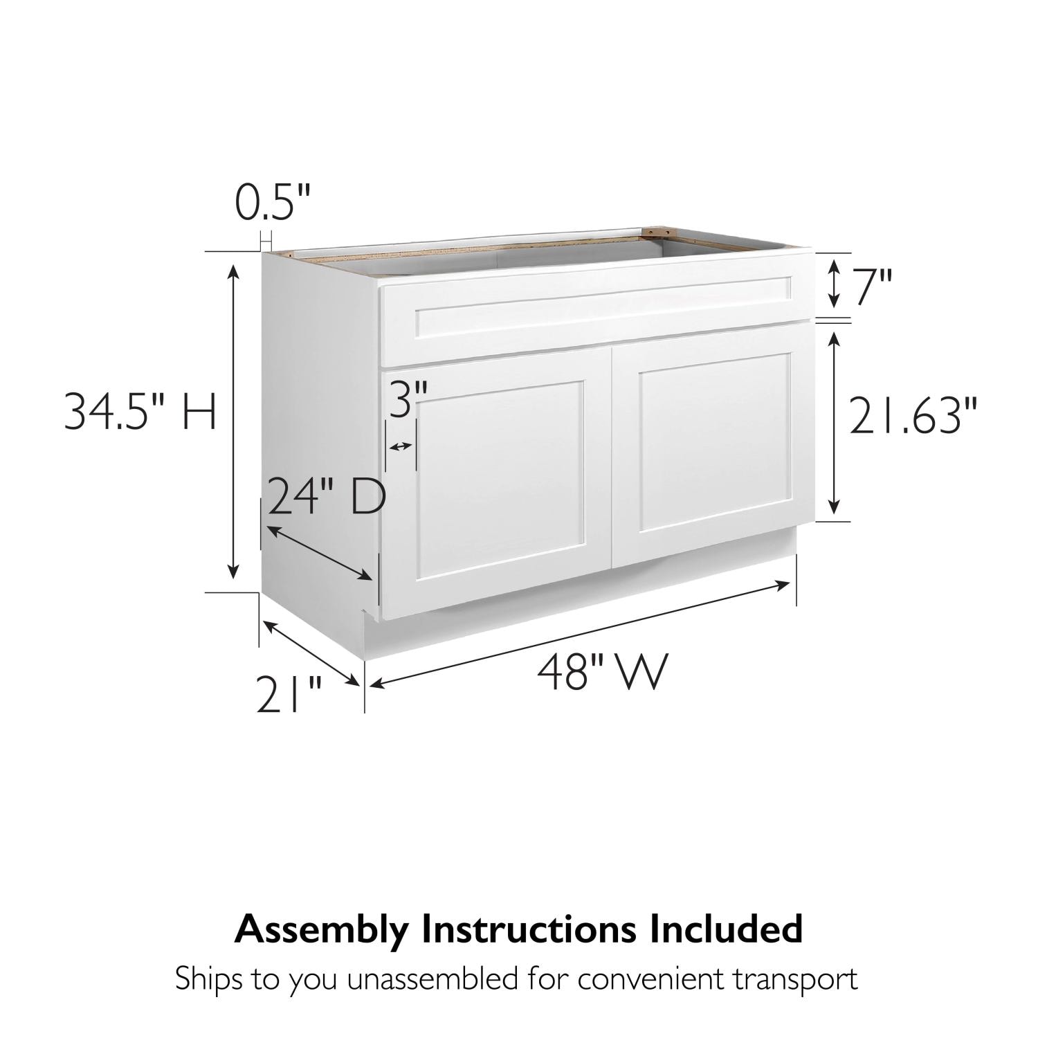 Brookings Sink Base Cabinet White 48 Inch Wide ǀ Kitchen Today S Design House