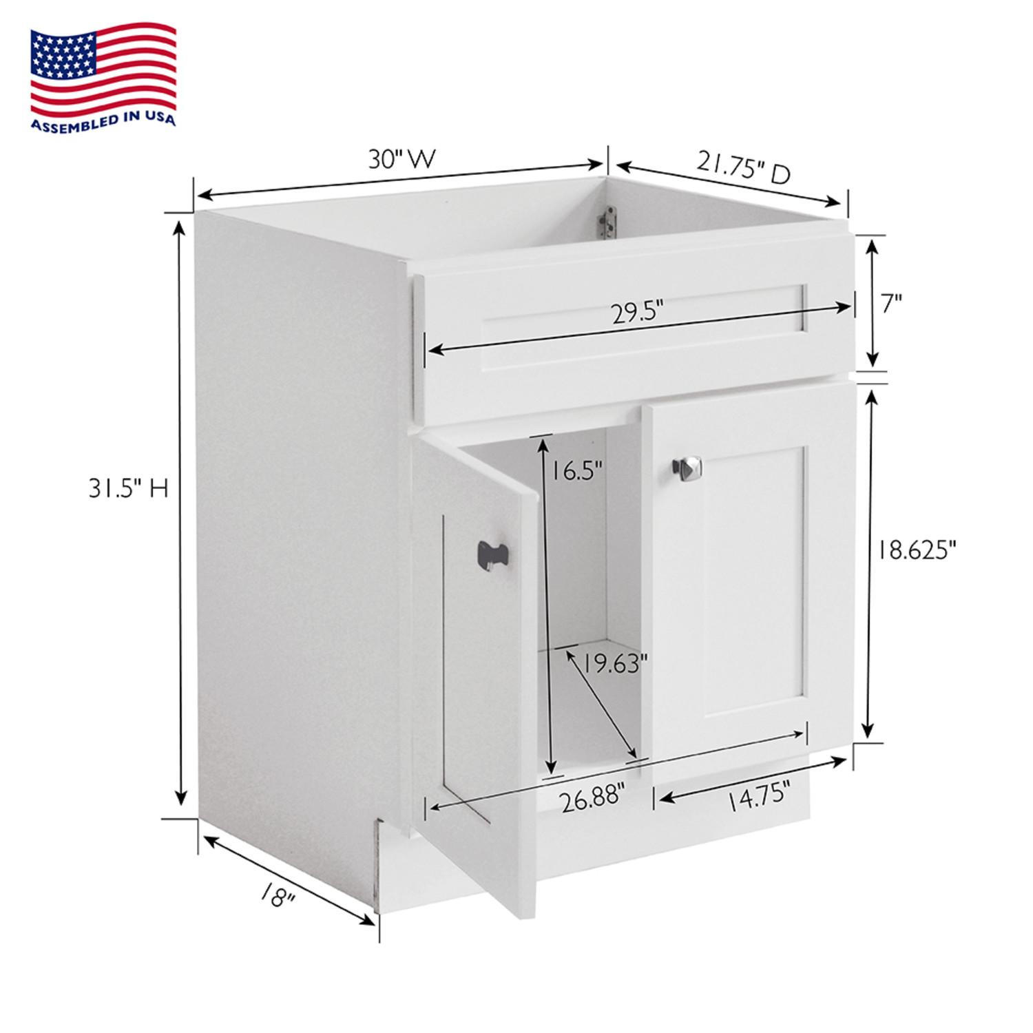 Brookings 30 Inch Bathroom Vanity Without Top Fully Assembled | Bath | Today's Design House