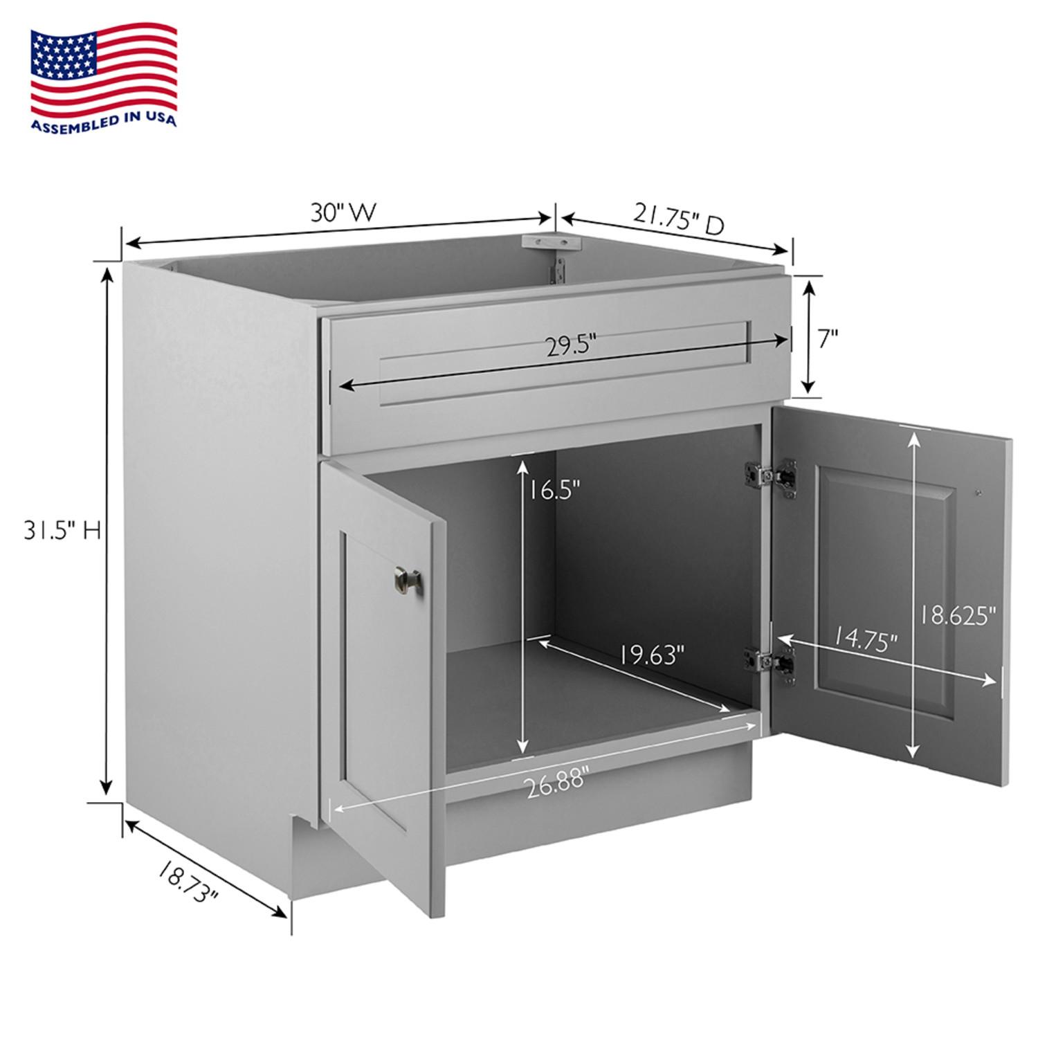 Brookings 30 Inch Bathroom Vanity Without Top Gray Fully Assembled | Bath | Today's Design House
