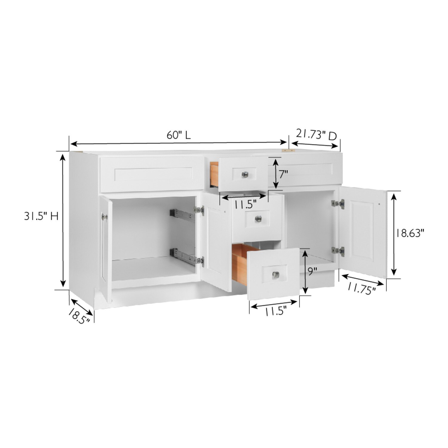 Brookings 60 Inch Vanity Without Top White Fully Assembled ǀ Bath ǀ ...
