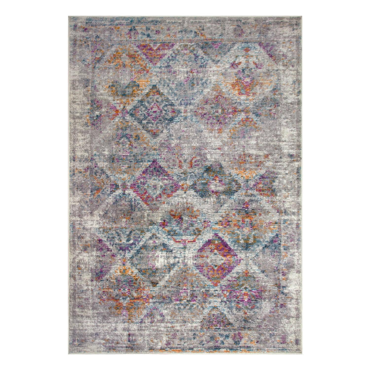 Leick Home Zielle Area Rug in Watercolor Gray with Rug Pad 5-Ft-3-In x 7-ft-7-in