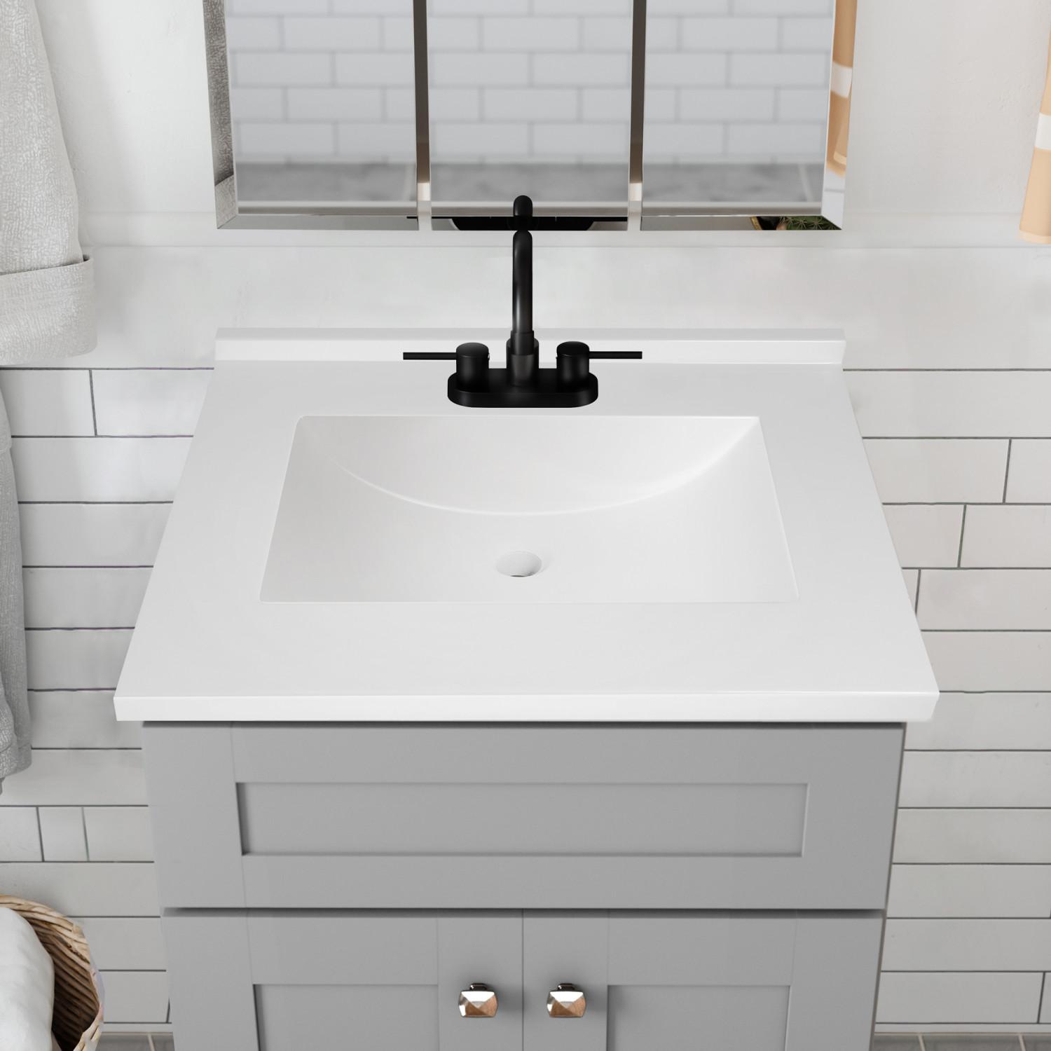 Camilla White Cultured Marble Vanity Top, 25 Inch x 22 Inch ǀ Bath ǀ ...