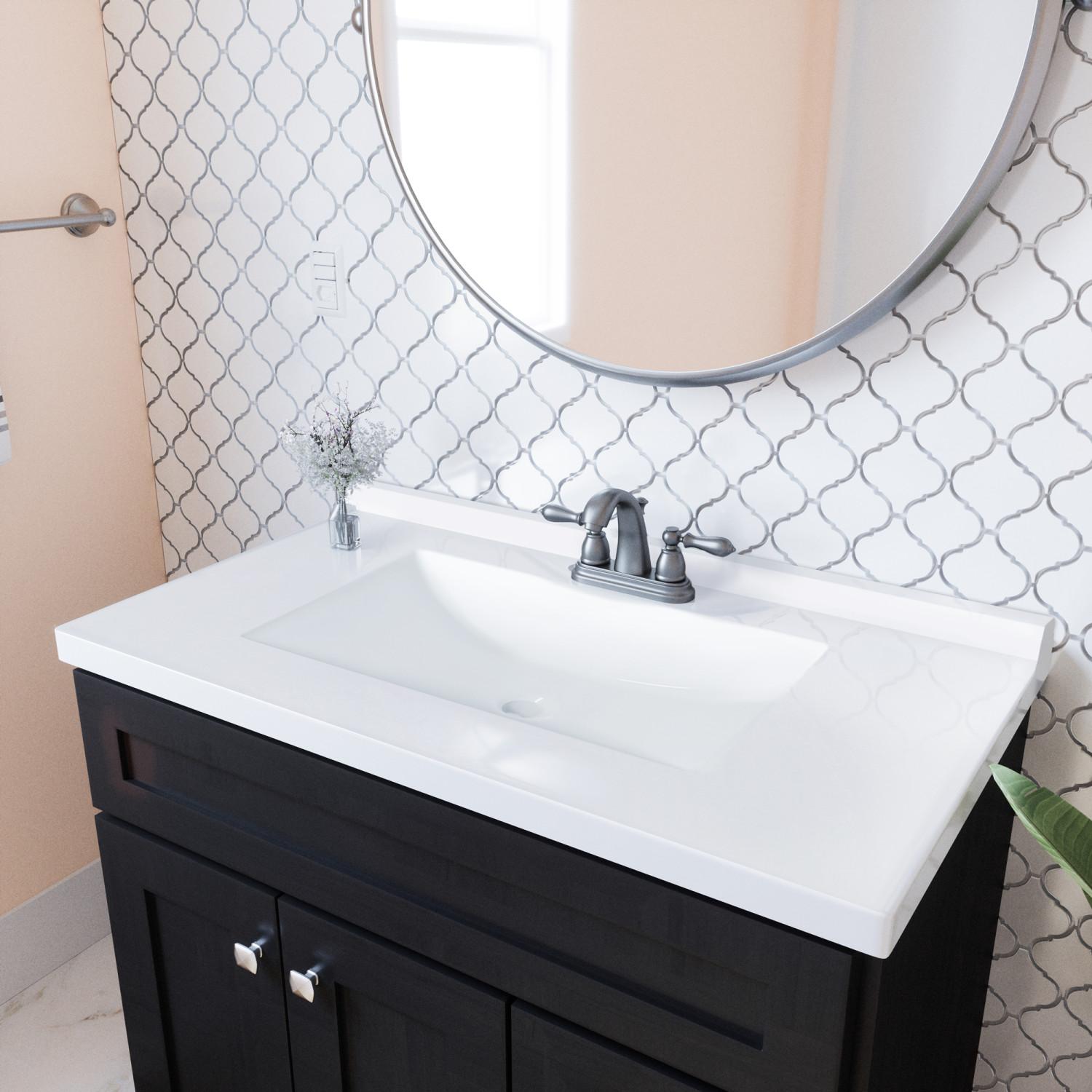 Camilla White Cultured Marble Vanity Top, 37 Inch x 22 Inch ǀ Bath ǀ