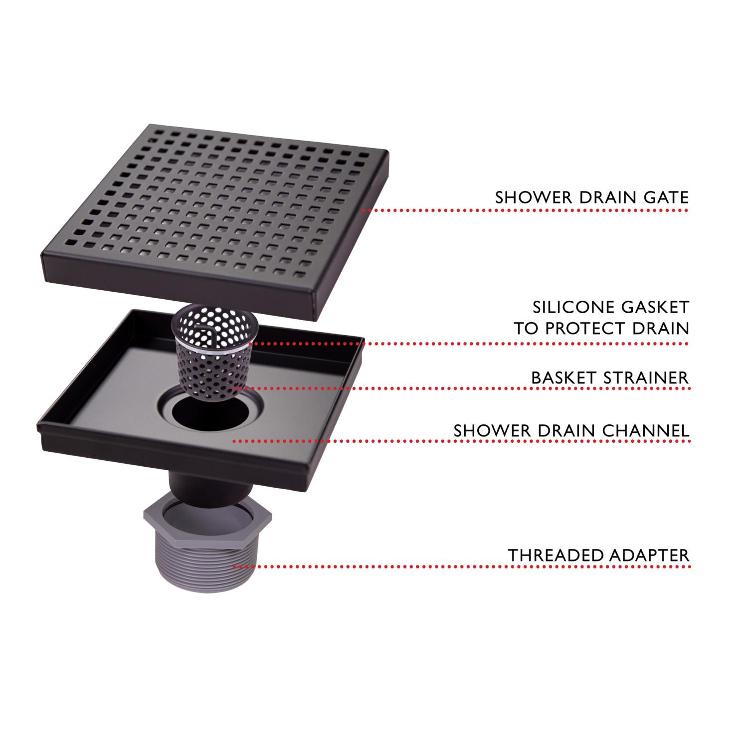 Contemporary 6 Inch Square Matte Black Shower Drain ǀ Bath ǀ Today's Design House