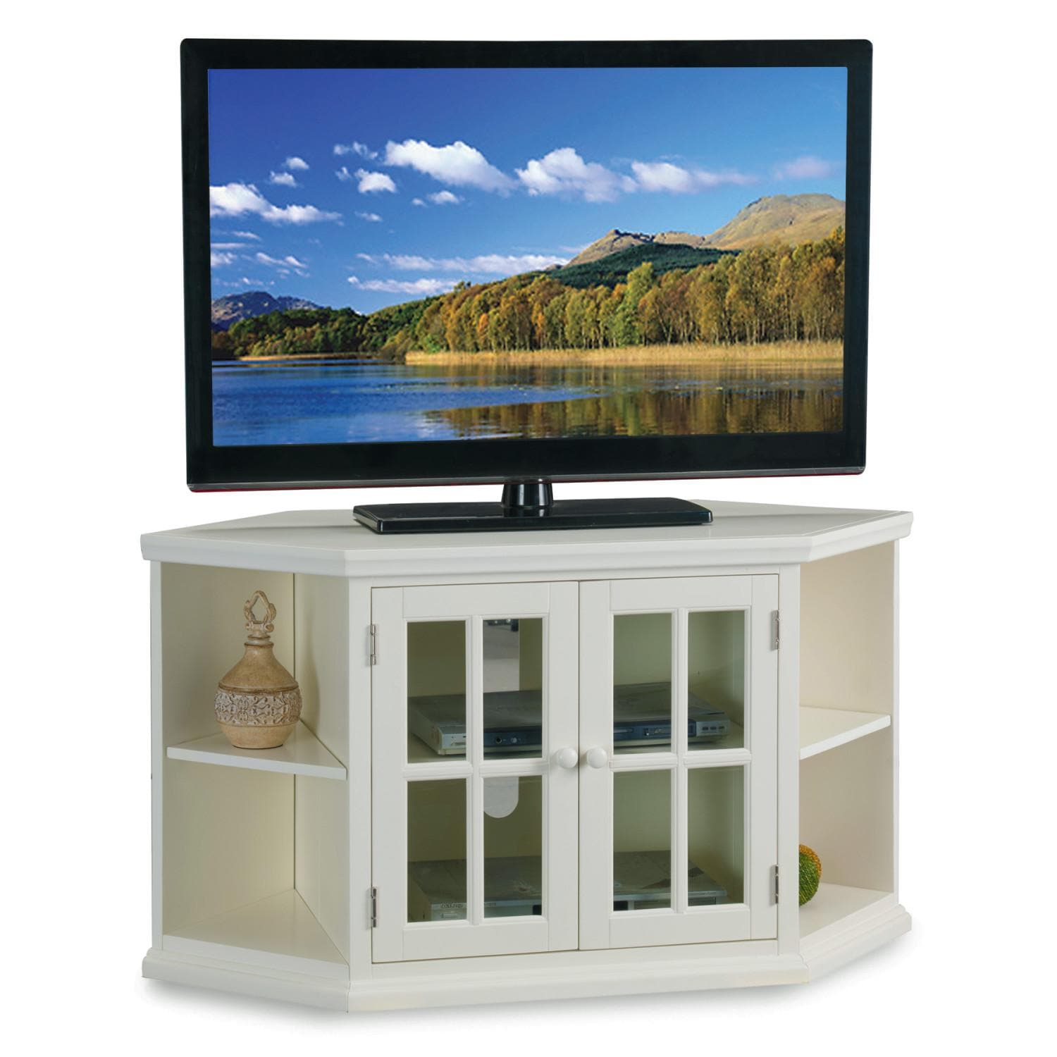 Leick 46 Corner TV Stand with Cabinet Ends White