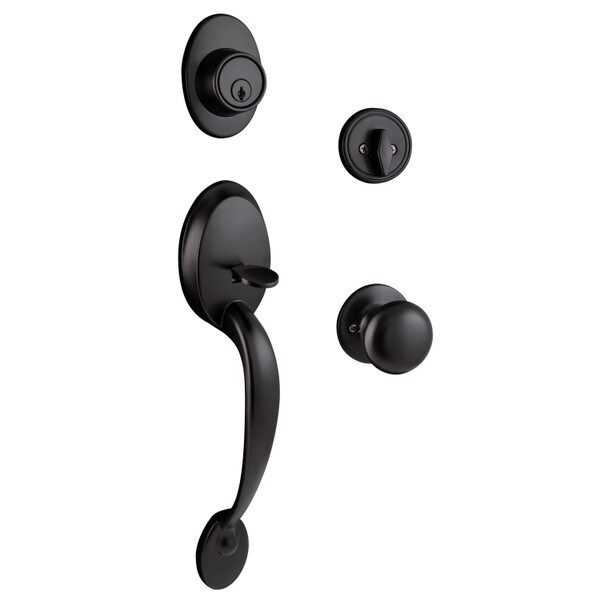 New     Design House      Coventry Matte Black Door Handleset with Cambridge Knob Interior and Single Cylinder Deadbolt