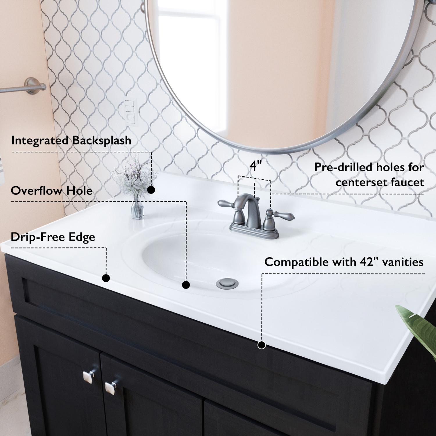 Vanity Top Cultured Marble White 43 Inch Bath Today's Design House