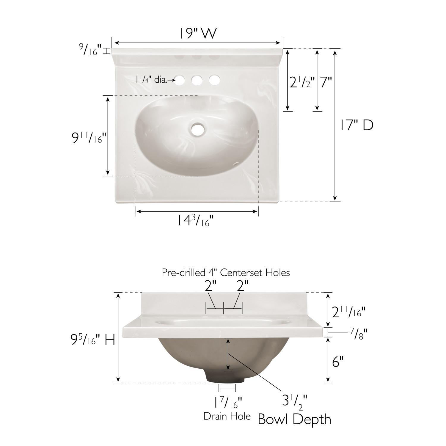 Cultured Marble White on White Vanity Top, 19 Inch x 17 Inch ǀ Bath ǀ Today's Design House