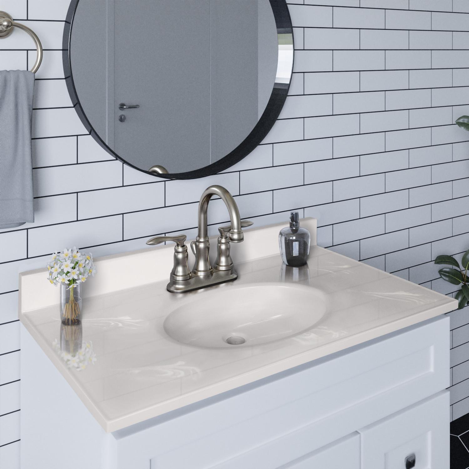 Cultured Marble White on White Vanity Top, 37 Inch x 19 Inch ǀ Bath ǀ