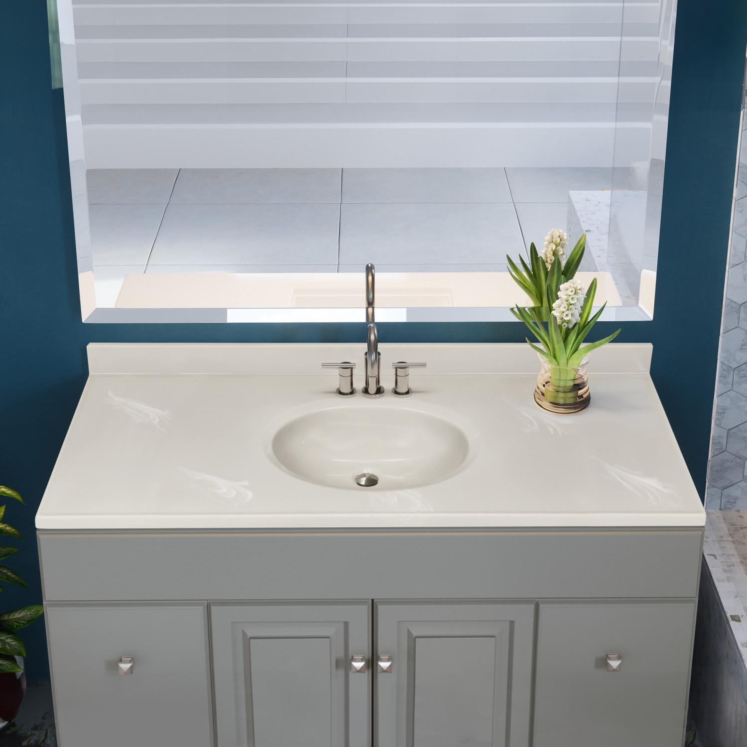 Cultured Marble White on White Vanity Top, 49 Inch x 19 Inch ǀ Bath ǀ