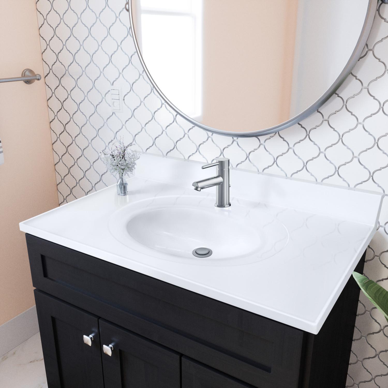 Cultured White Marble Single Faucet 37 Inch Vanity Top ǀ Bath ǀ Today's