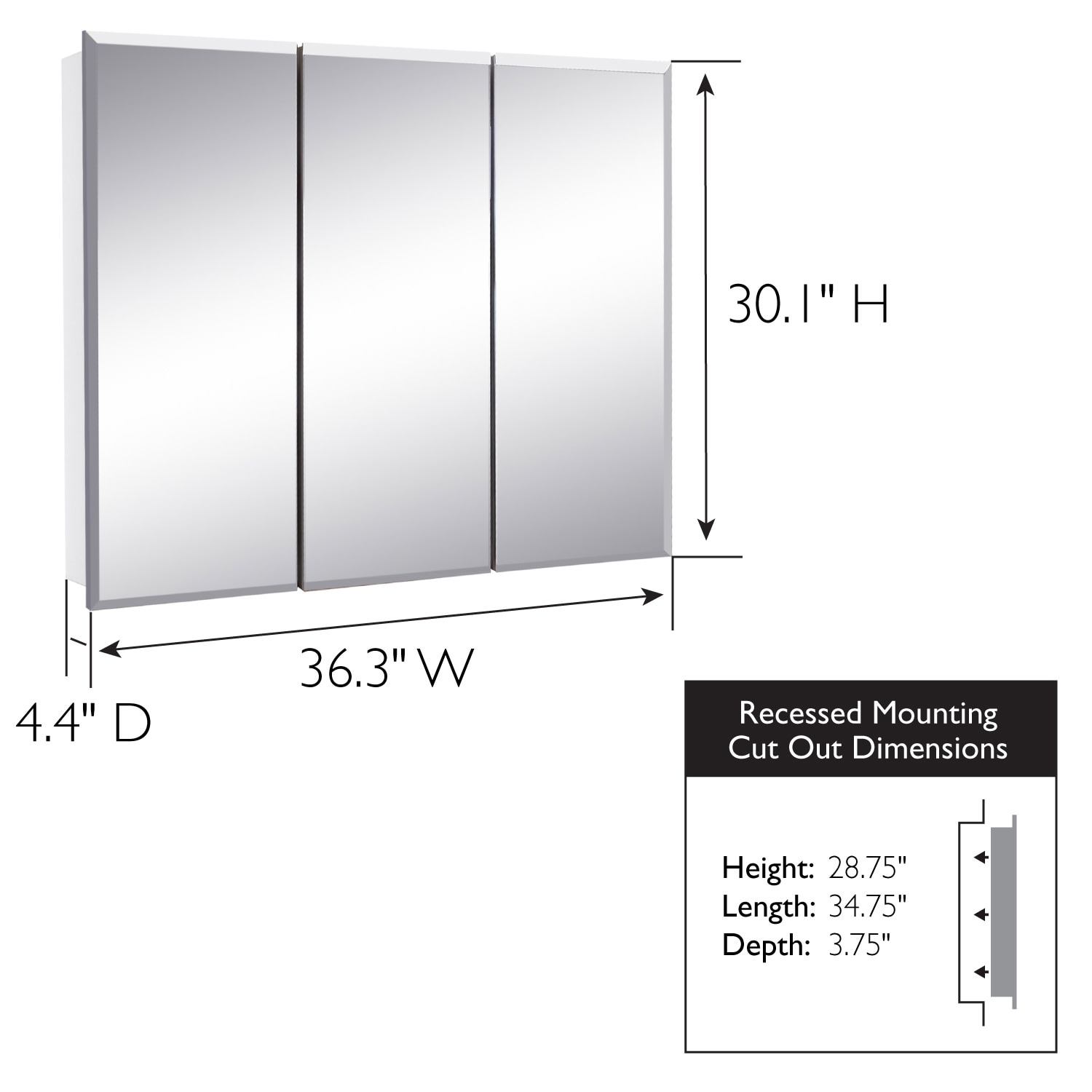 36 inch clearance recessed medicine cabinet