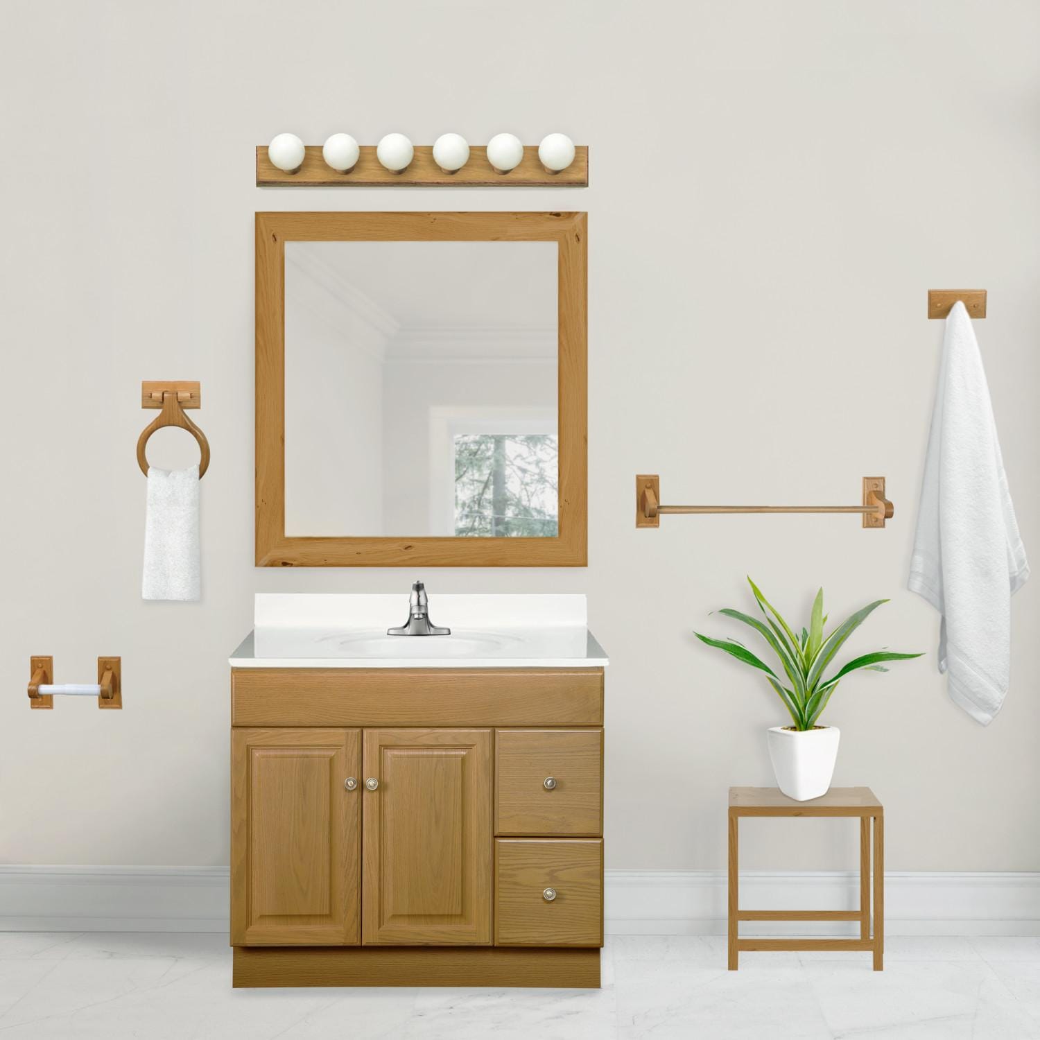 Bathroom vanity on sale with towel bar