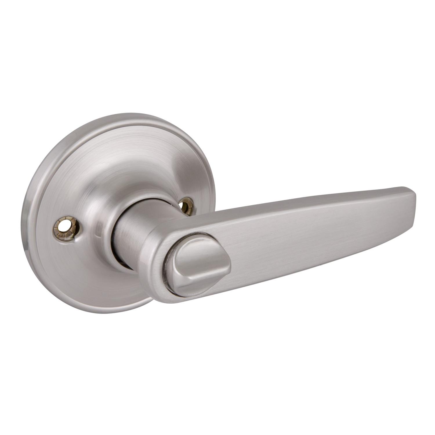 Delavan Latch Entry Straight Door Handle Satin Nickel ǀ Hardware