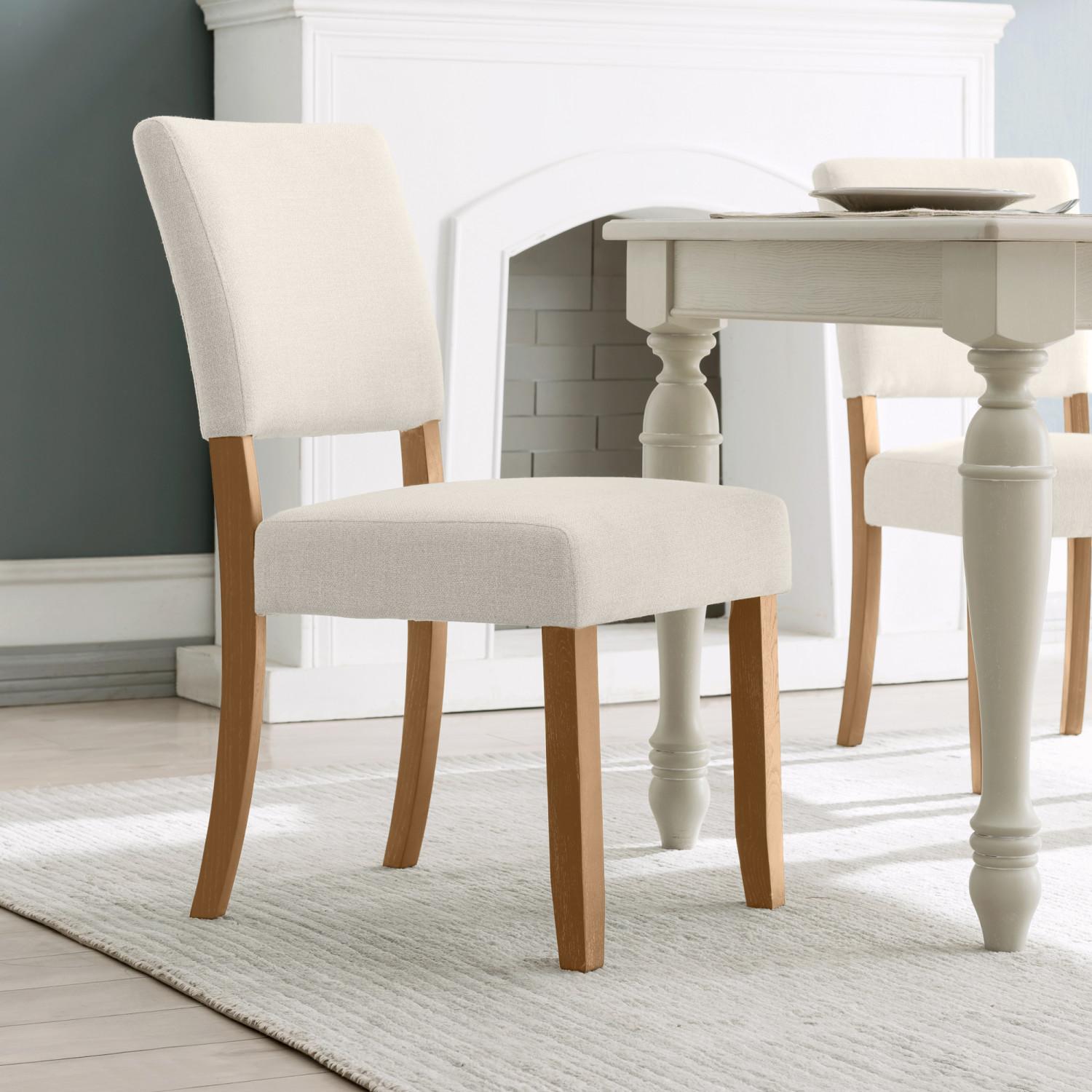 Leick Brax Dining Chair in White Fabric Sand Finish Wood Set of 2