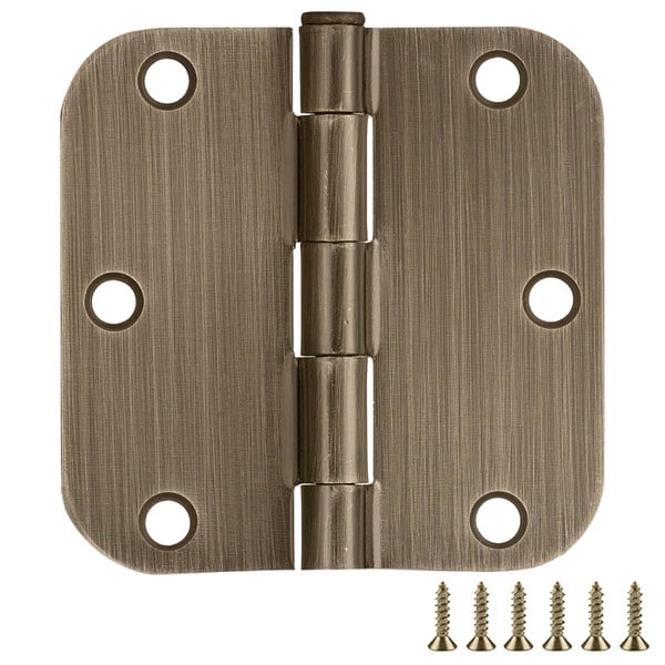 3-1/2 in. Antique Brass Steel Door Hinge 5/8 in. Corner Radius with Screws (12-Pack) 3-1/2 in. Antique Brass Steel Door Hinge 5/8 in. Corner Radius with Screws (12-Pack)