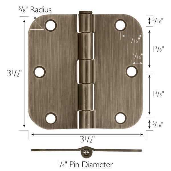 3-1/2 in. Antique Brass Steel Door Hinge 5/8 in. Corner Radius with Screws (12-Pack) 3-1/2 in. Antique Brass Steel Door Hinge 5/8 in. Corner Radius with Screws (12-Pack)