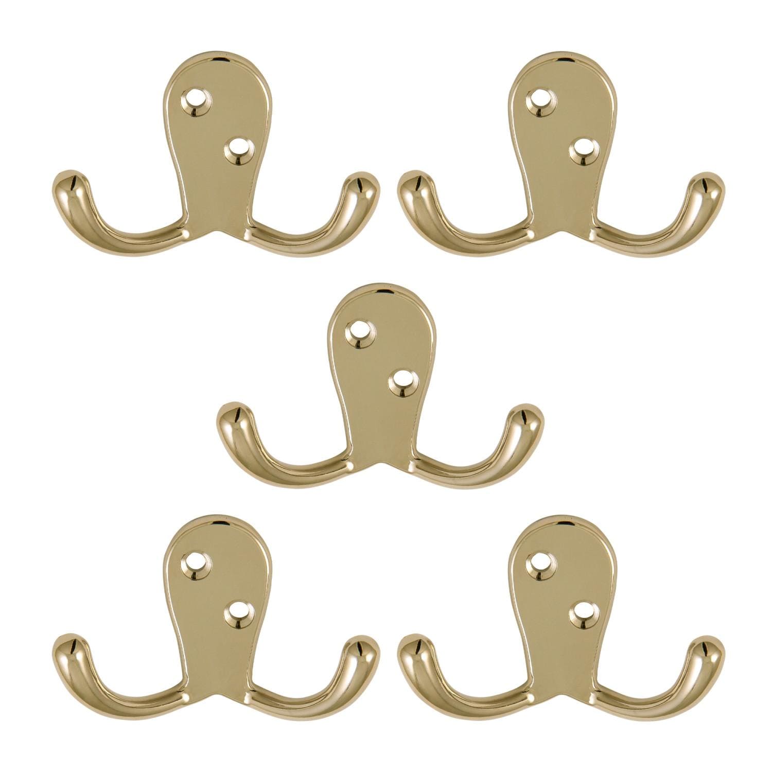 Design House 207712 Double Hook 5 Pack Polished Brass