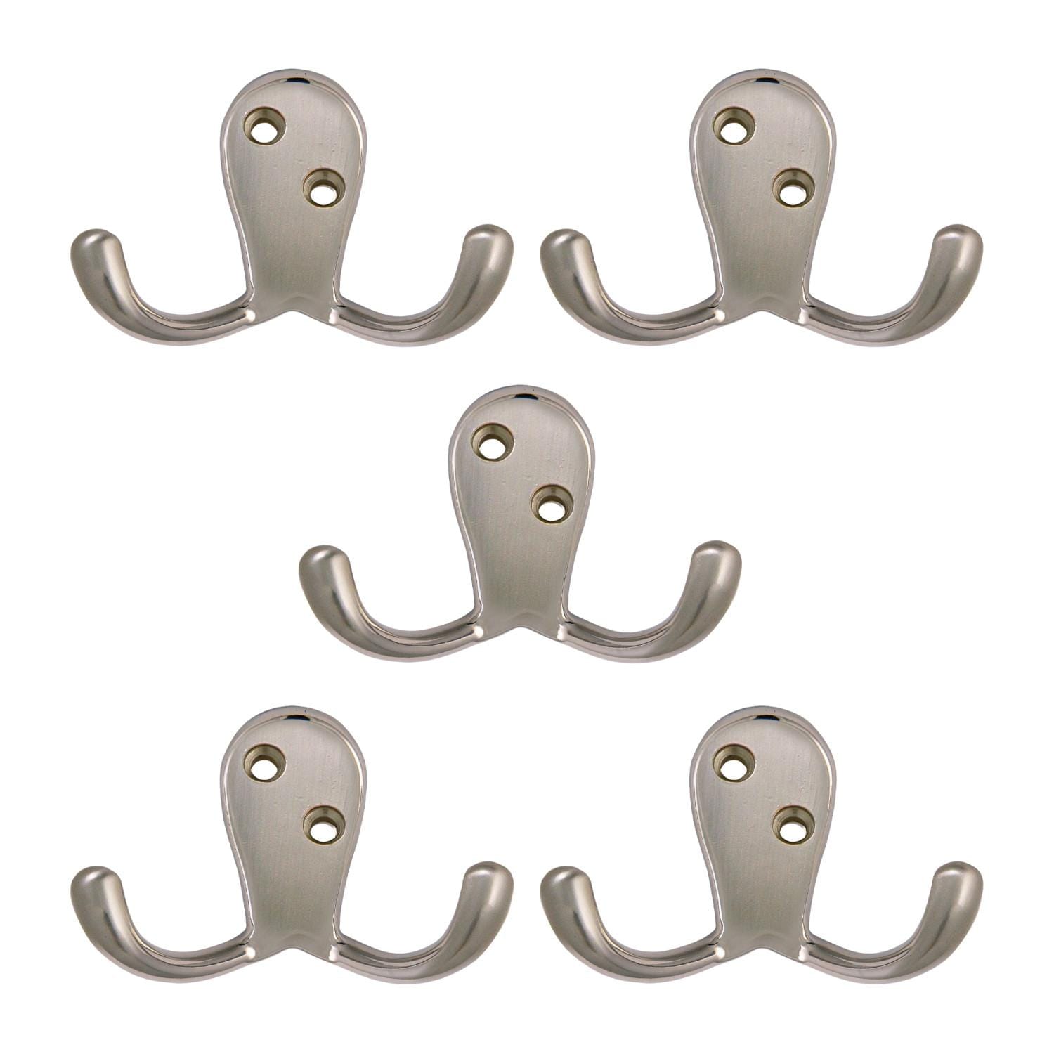 Design House 207720 Double Hook 5pk, Satin Nickel