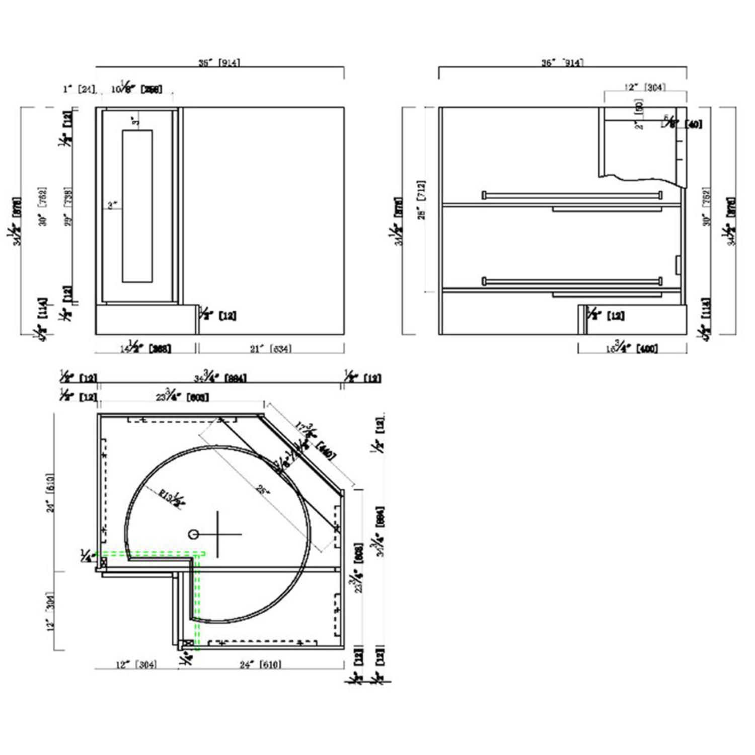 Fully Assembled Lazy Susan Corner in Espresso 36 Inch by 34.5