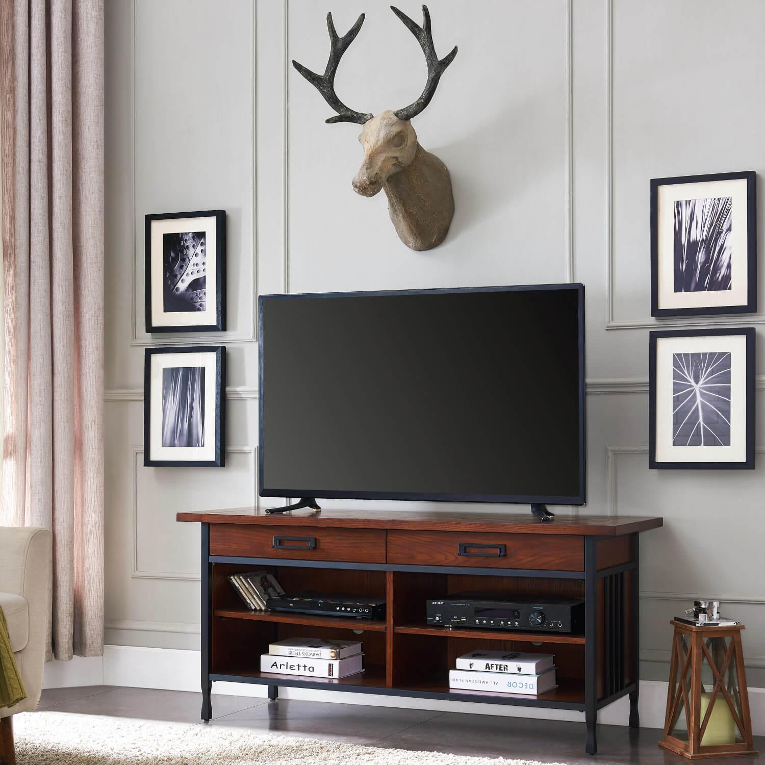 Ironcraft Metal Wood TV Stand Mission Oak 54 Inch Furniture Today s 