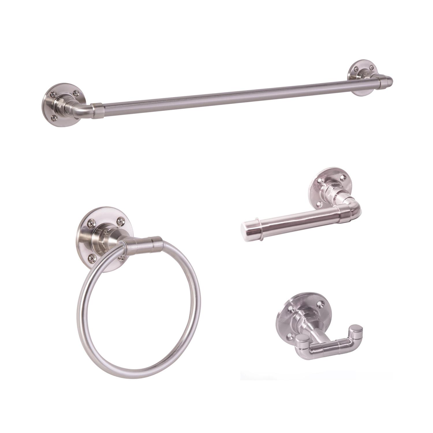 Brushed Nickel Bathroom Hardware Set Towel Bar Ring Hook Toilet Paper  Holder