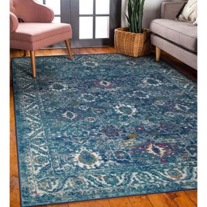 Leick Home Zielle Area Rug in Watercolor Gray with Rug Pad 5-Ft-3-In x 7-ft-7-in