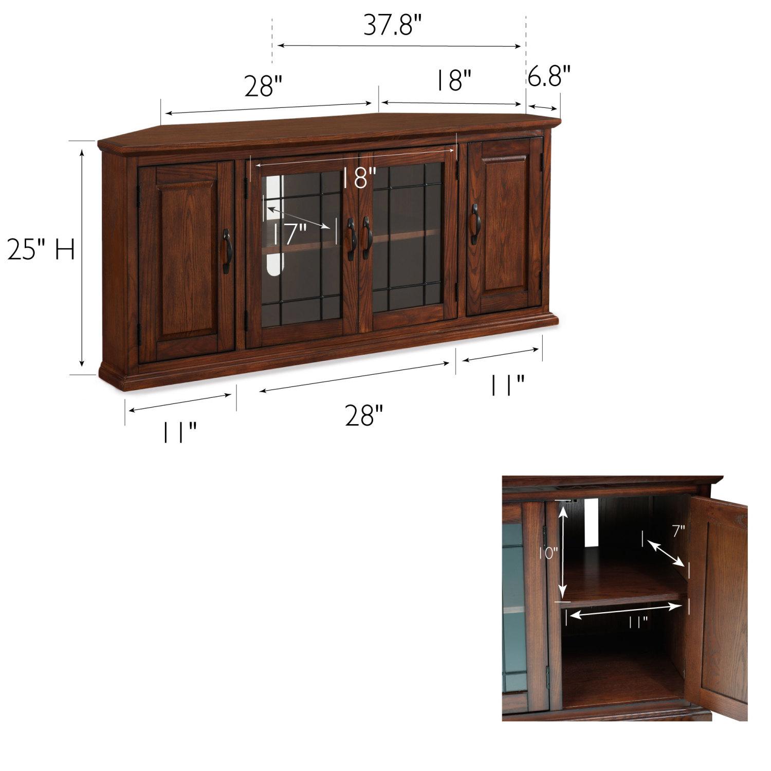 Leaded Glass Corner TV Console Burnished Oak 60 Inch ǀ Furniture ǀ