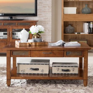 Leick Home Slate Tile Coffee Table Rustic Oak ǀ Furniture ǀ