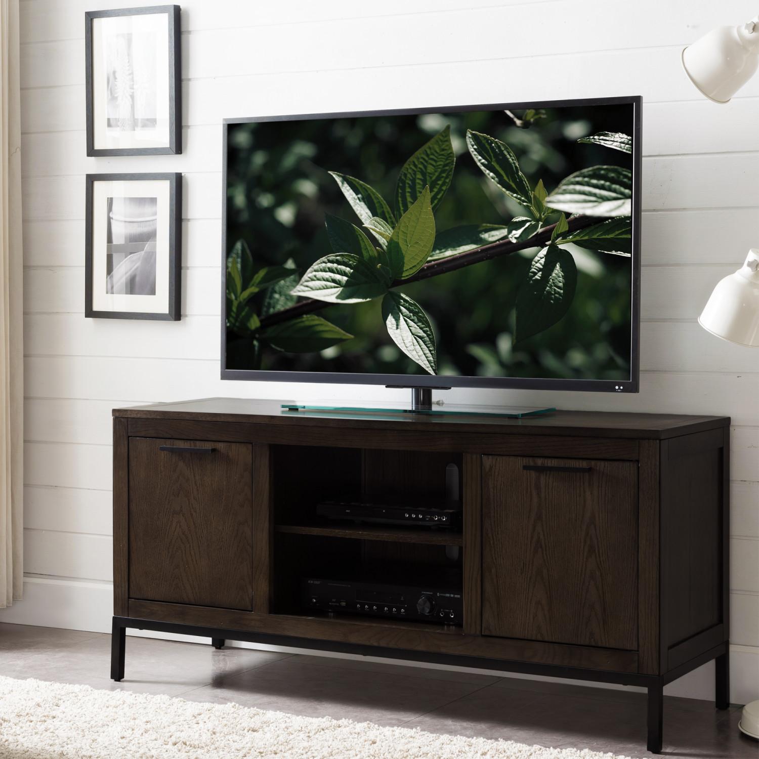Leick Home Tableau TV Stand For 60" TV Distressed Riverstone with Black Metal Base ǀ Furniture ǀ