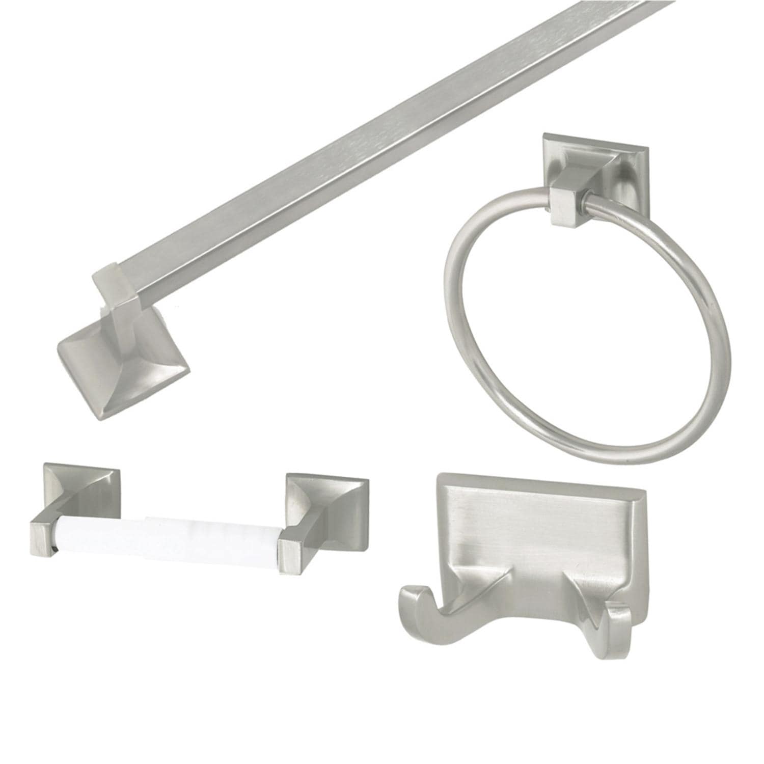 Brushed Nickel Bathroom Hardware Set Towel Bar Ring Hook Toilet Paper  Holder