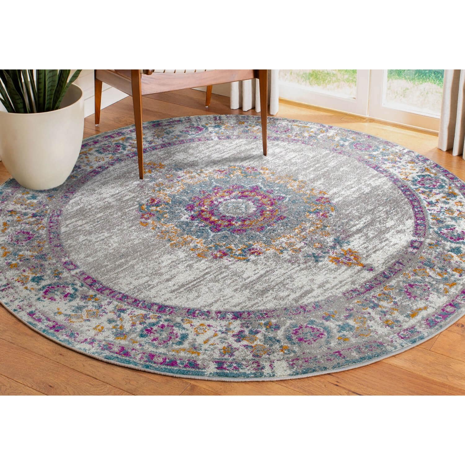 Leick Home Zielle Area Rug in Watercolor Gray with Rug Pad 5-Ft-3-In x 7-ft-7-in