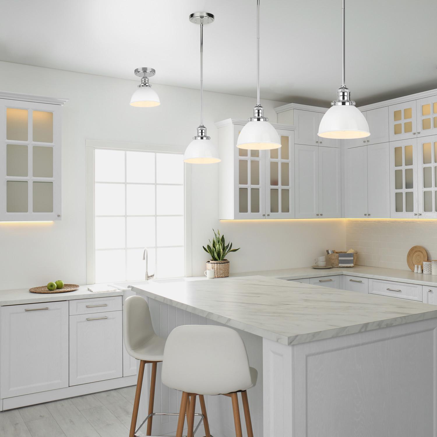 Design House 588319 pc Savannah Semi Flush Ceiling Light Fixture with Satin White Shade Polished Chrome