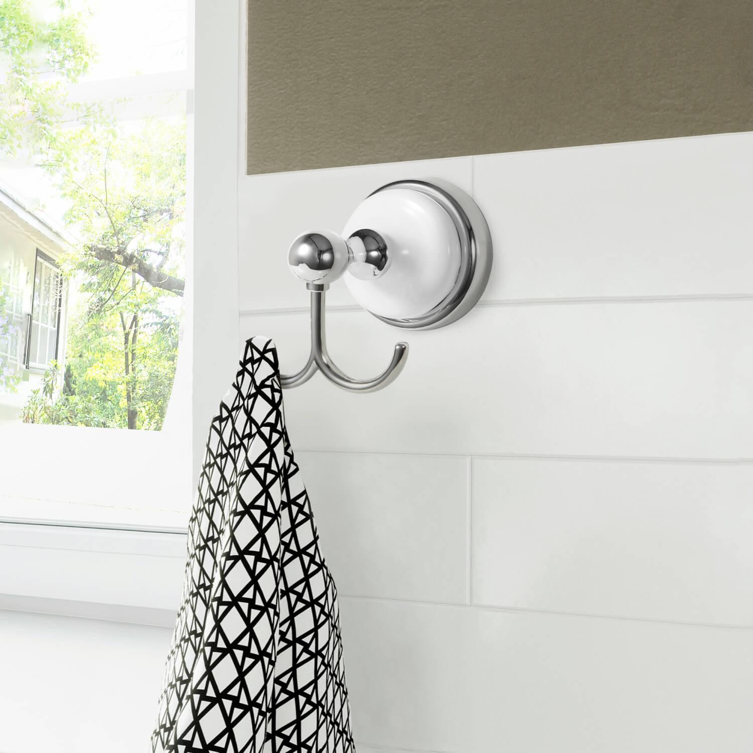 Savannah Robe Hook in Polished Chrome and White