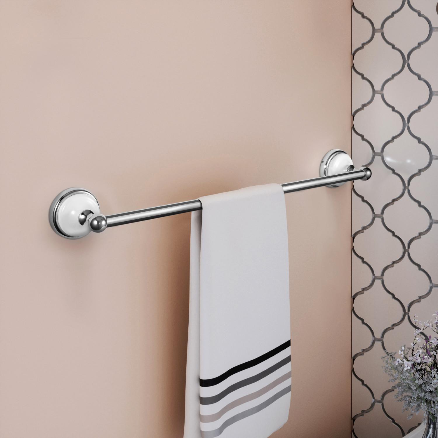 Savannah Towel Bar Polished Chrome White 24 Inch, Bath