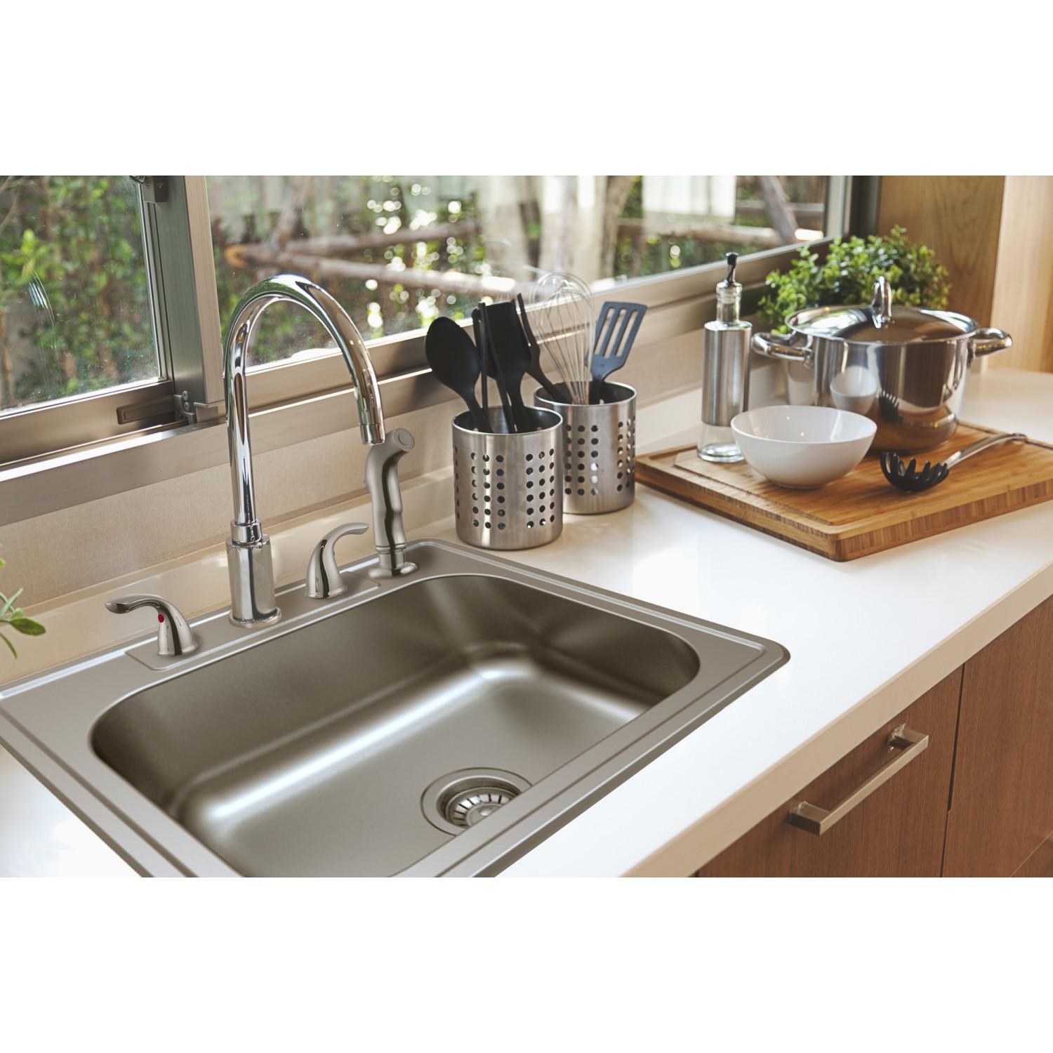 Single Bowl 20 Gallon Kitchen Sink Stainless Steel 4 Hole 25 Inch ǀ