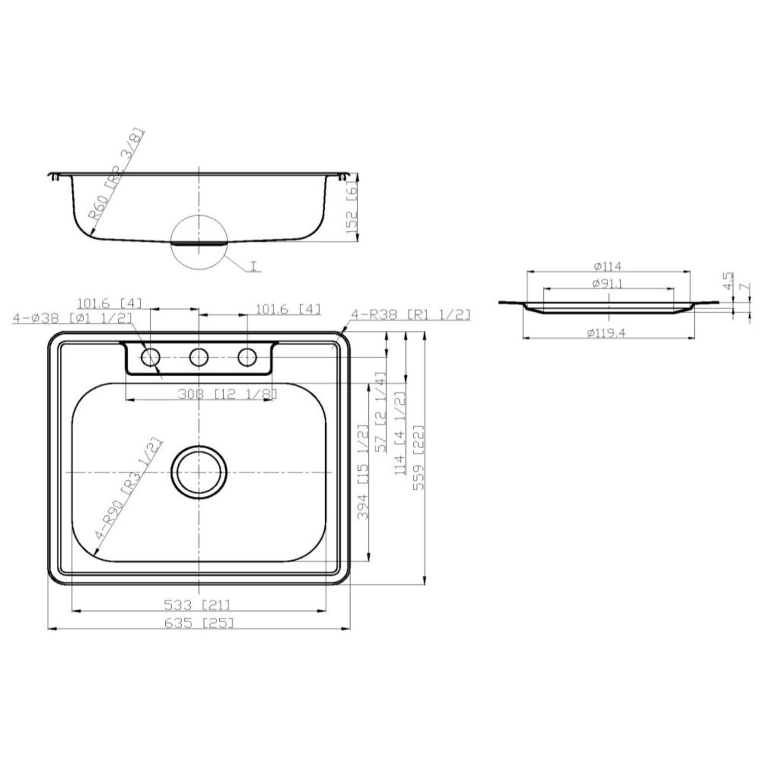 Rectangular Single Bowl Kitchen Sink Stainless Steel 25 Inch ǀ Kitchen