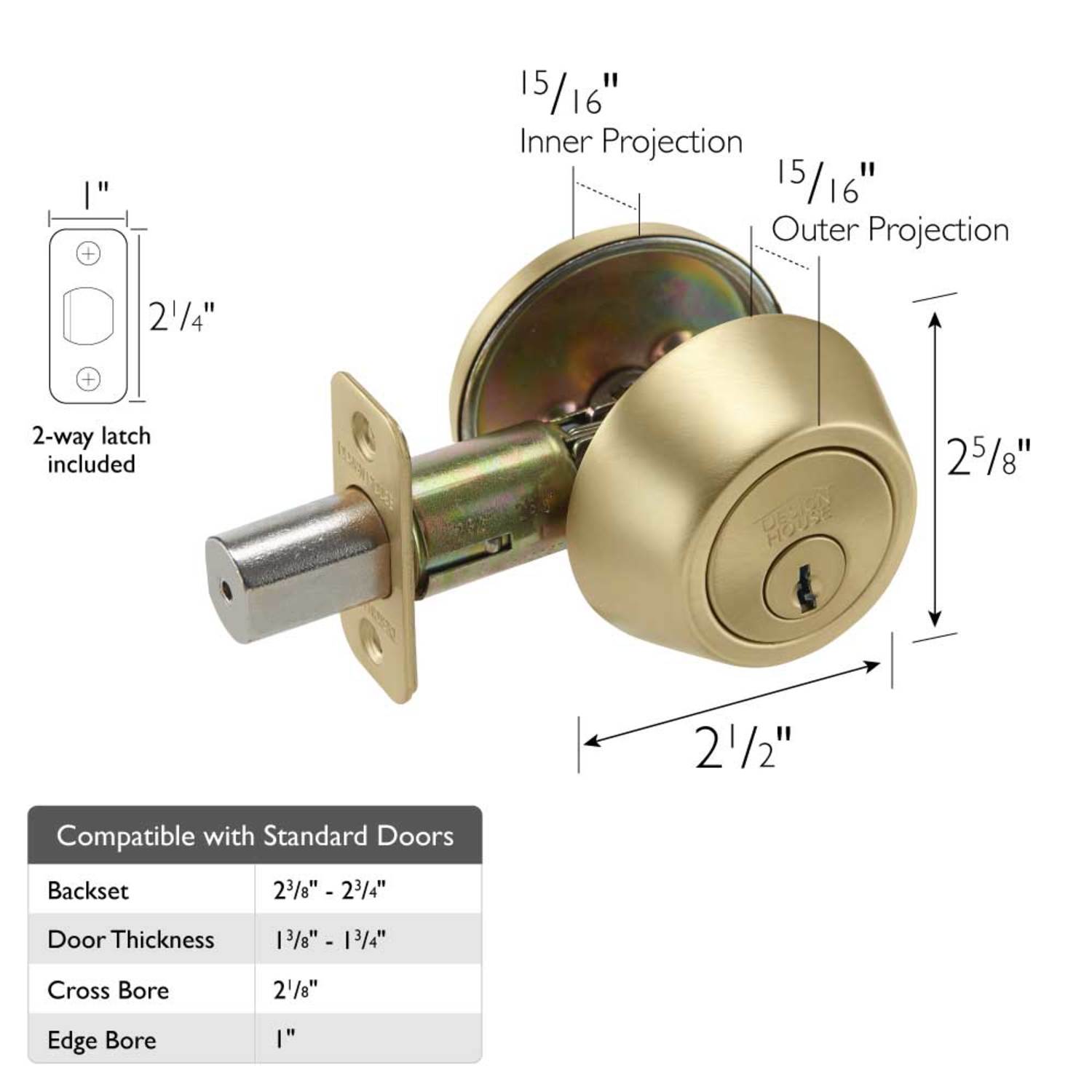 thumbnail image 2 of Mul-T-Lock Grade 2 Single Cylinder Deadbolt – Satin Chrome (008J-MD1-32D) With 3 Keys 2 of 2