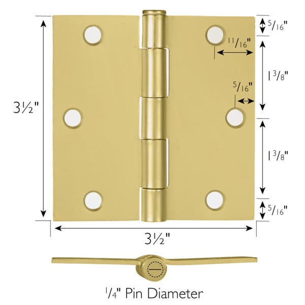 3-1/2 in. Square Corner Satin Brass Door Hinge Value Pack (10 per Pack) 3-1/2 in. Square Corner Satin Brass Door Hinge Value Pack (10 per Pack)